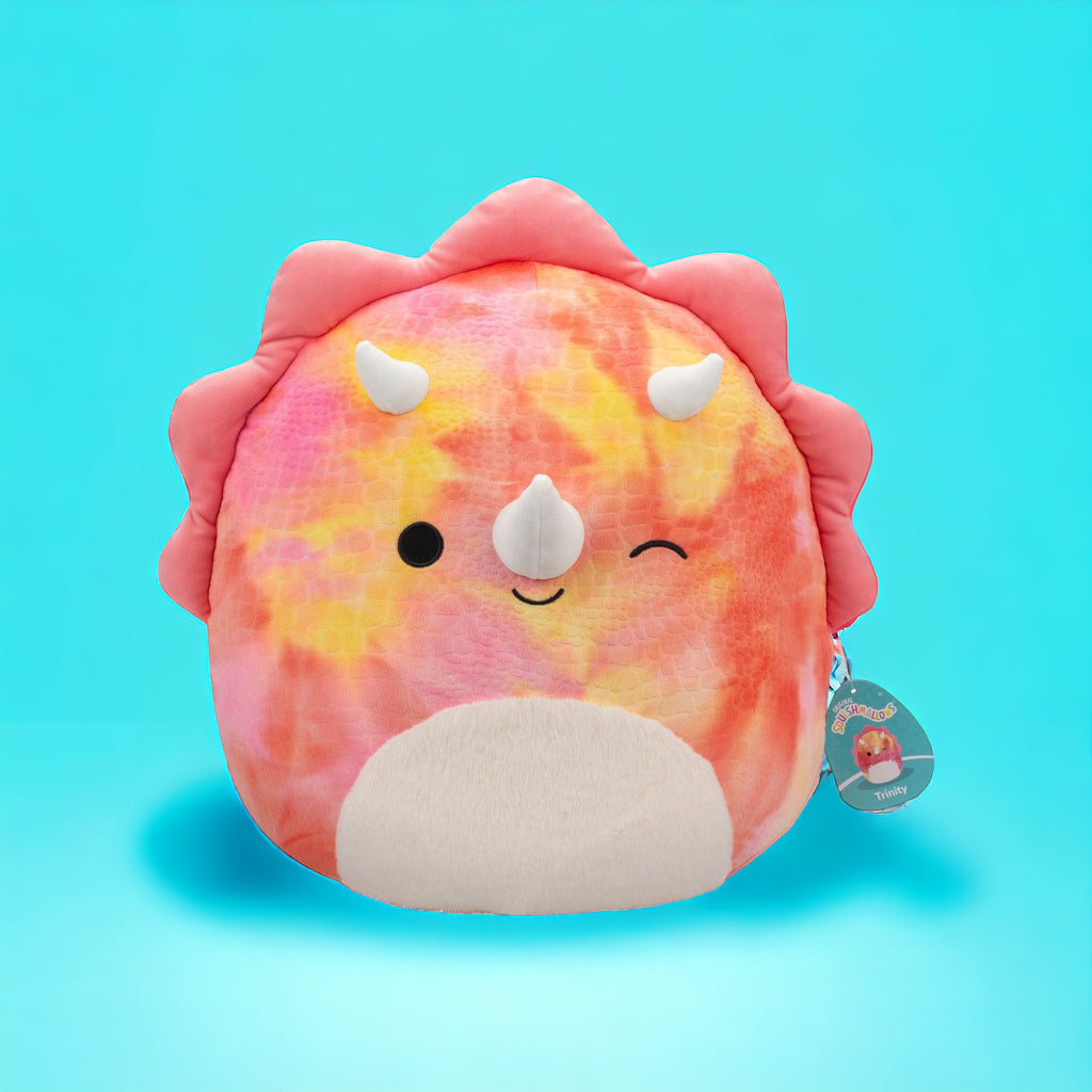 Squishmallows Plush Figure Pink Tie-Dye Triceratops with Fuzzy Belly and Winking Trinity 40 cm
