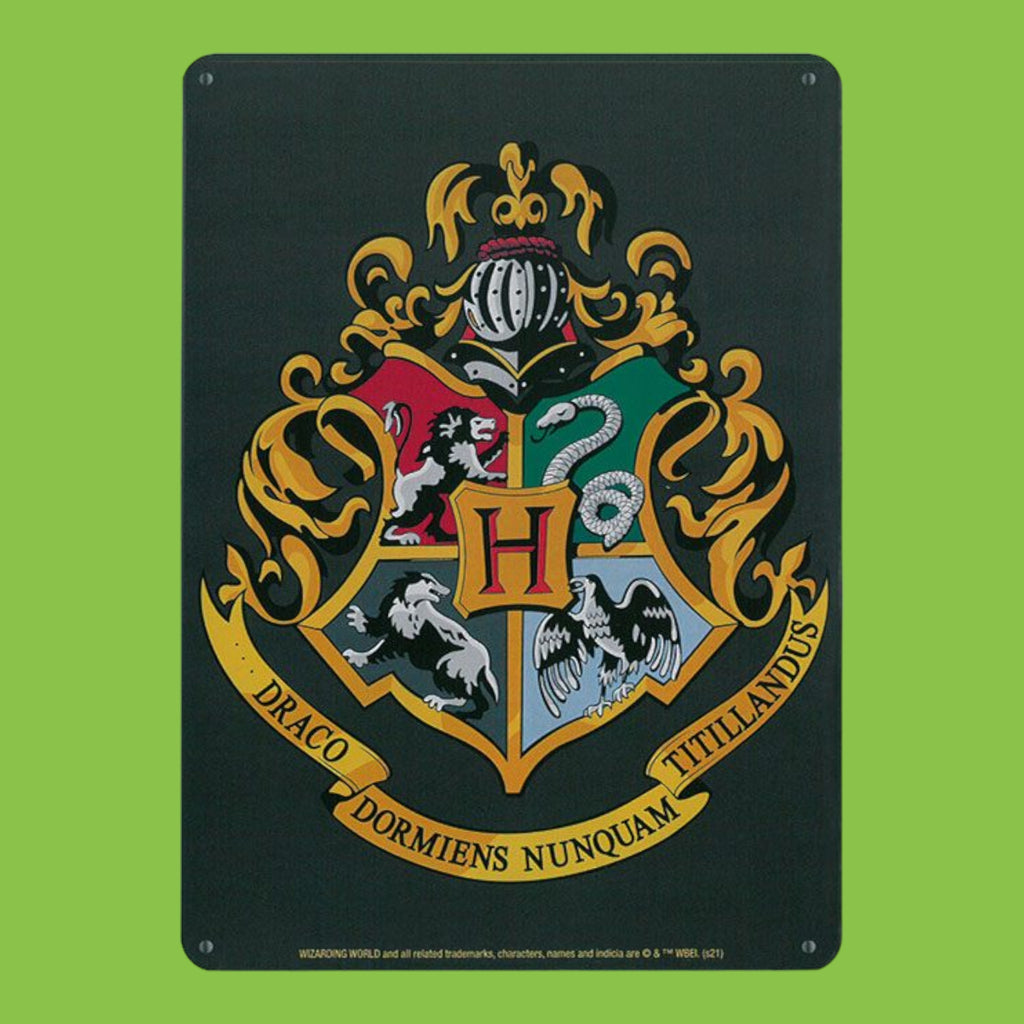 Harry Potter: targa in metallo Hogwarts Logo 15 x 21 cm